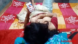 indian village bhabhi wacthing porn on mobile then her lover comes and fucks her hot pussie